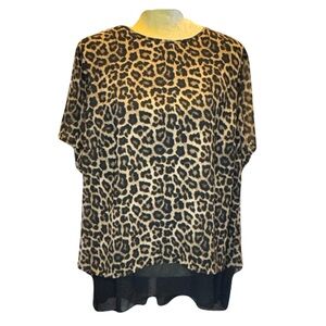 Michael Kors Women's Leopard Print Blouse Plus Size 1X Layered Hem Tunic Shirt